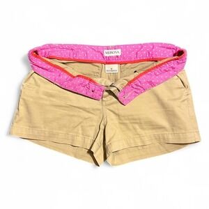 Y2K Tan Mini Shorts Low Rise Size 6 Pink Polka Dot‎ Waist Preppy 2000s